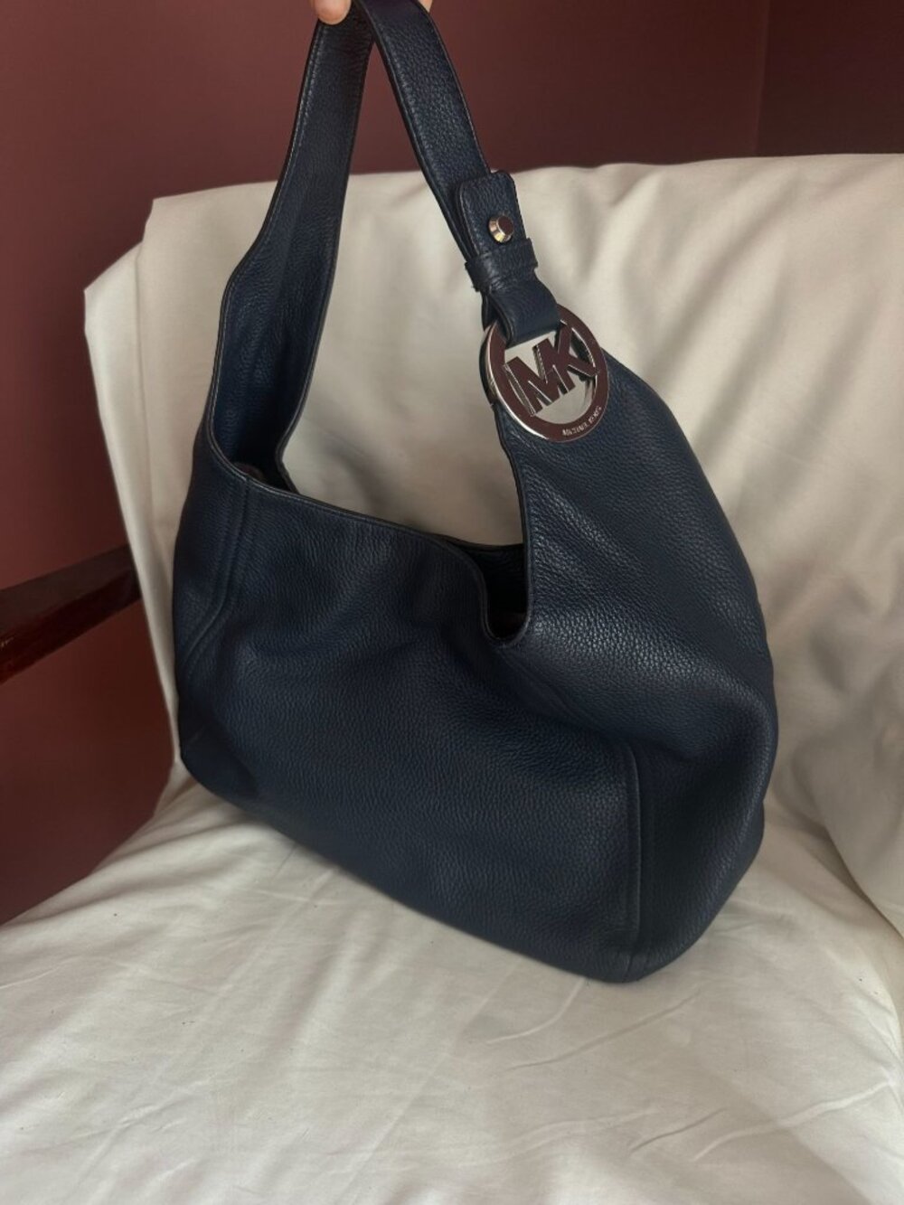Michael Kors navy pebbled leather hobo bag